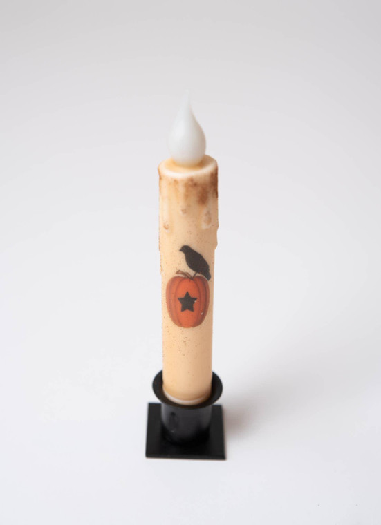 Pumpkin w/ Crow LED Battery Taper Candle with Timer