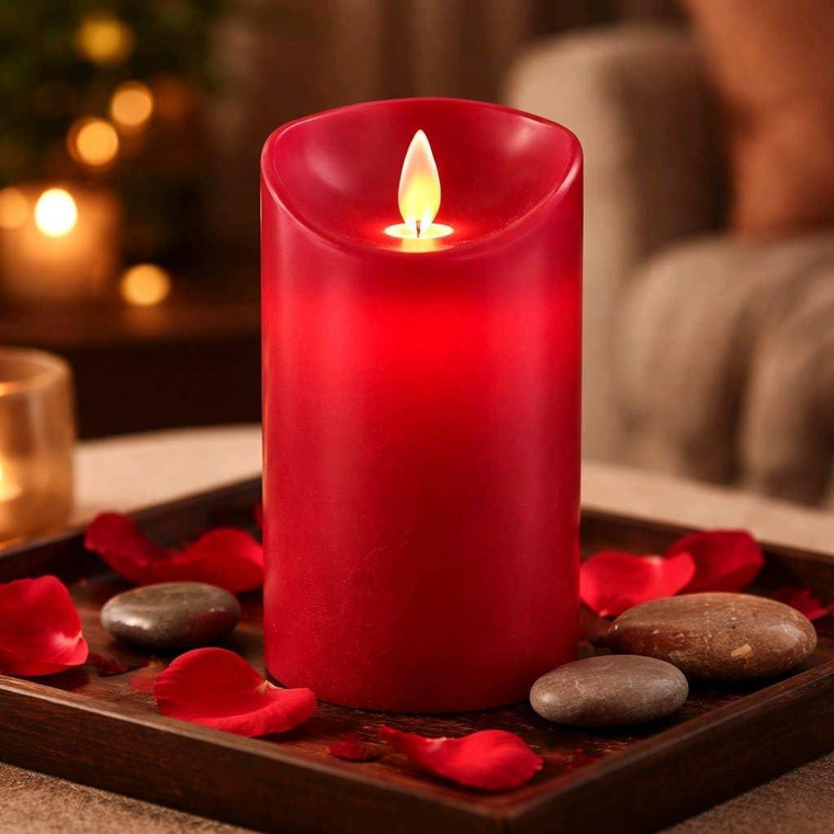 Red Smooth 3x6 Pillar - Moving Flame Candle - WHD Floral