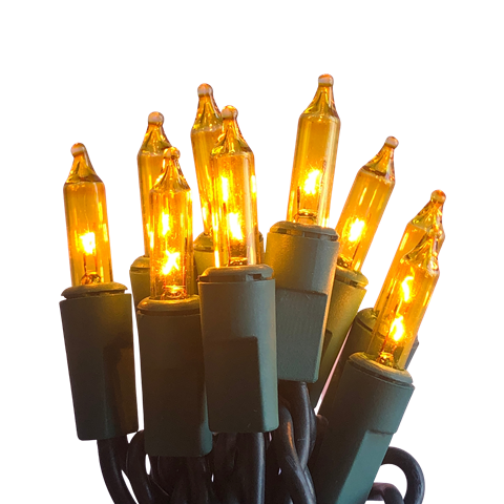 35 Mini Incandescent Yellow (Gold) Lights on Green Cord - Holiday Light Source