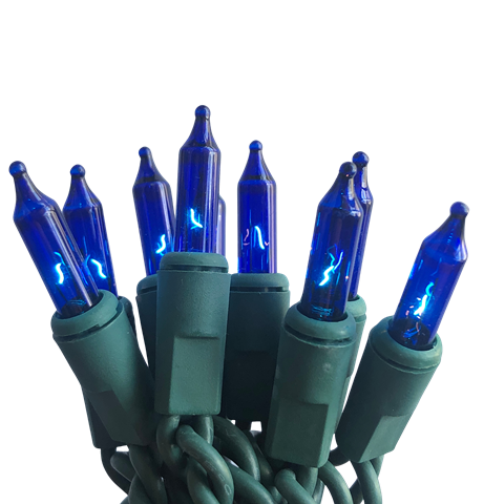 20 Mini Incandescent Blue Lights on Green Cord