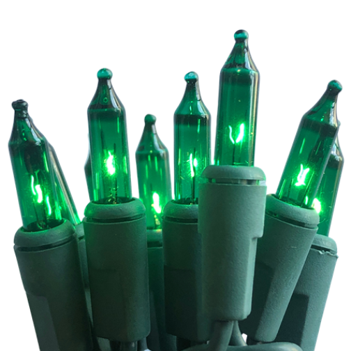 20 Mini Incandescent Green Lights on Green Cord - Holiday Light Source