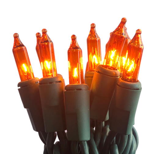 35 Mini Incandescent Amber Lights on Green Cord - Holiday Lite Source