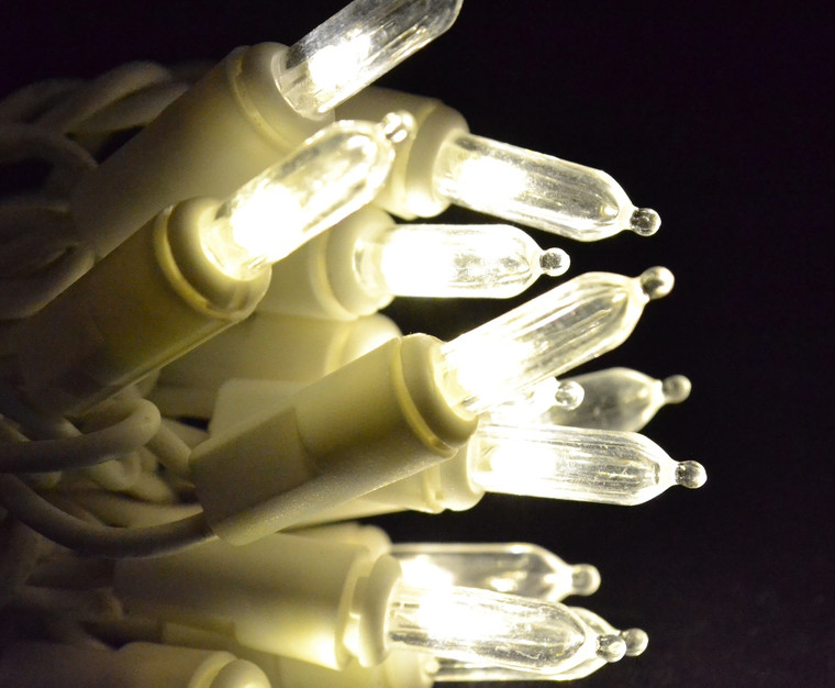 50 LED Mini Warm White, White Cord