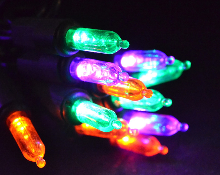 50 LED Mini Orange/Purple/Green, Black Cord
