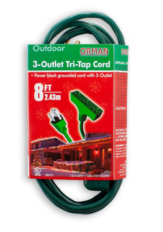 Outdoor Extension Cord - 8' Green w/Tri Tap