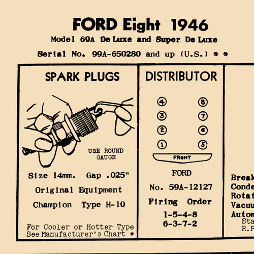1947 Ford Eight Tune-up Chart, 79A DeLuxe and Super DeLuxe