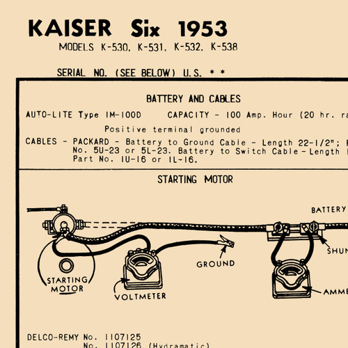 1952 Kaiser Six Specification Chart, K521, K522