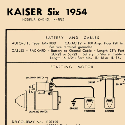 1952 Kaiser Six Specification Chart, K521, K522