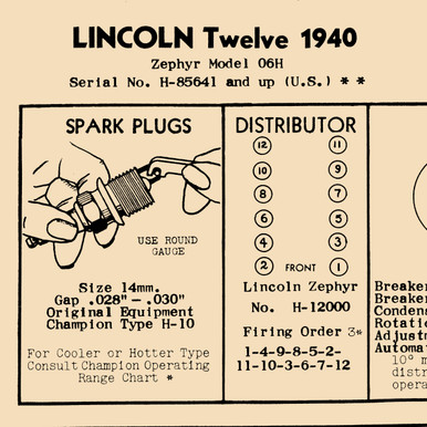 1940 Lincoln Twelve Tune-up Chart, 06H Zephyr