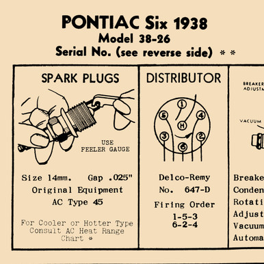 1938 Pontiac Six Specification Chart, 38-26