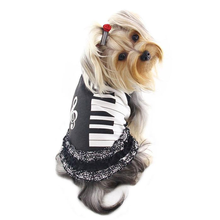 Klippo Pet Inc Adorable Piano Dress with Ruffles Medium Black/White