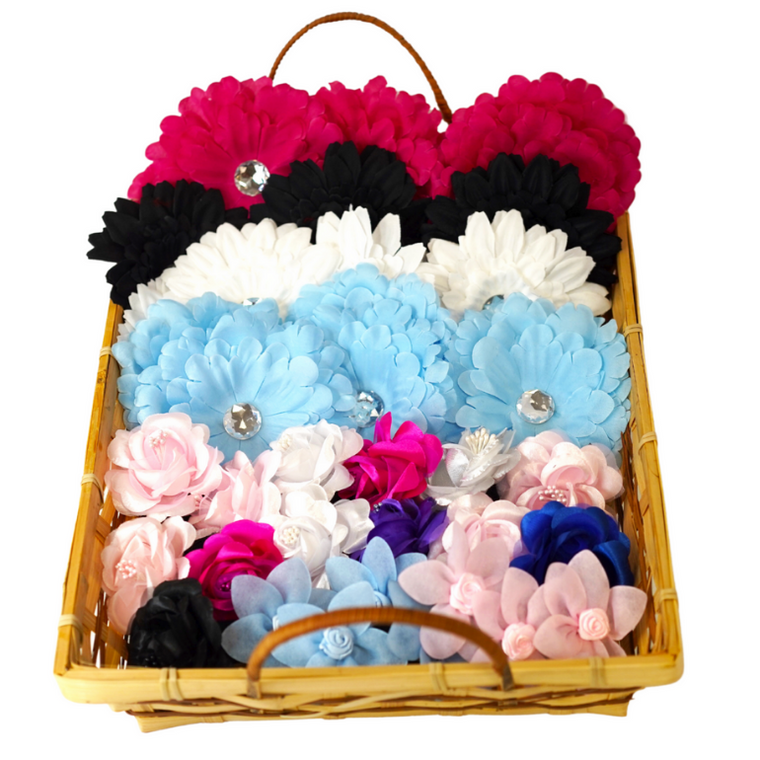 Pets Ribbons DIS004 | 40 Assorted Dog & Cat Bow Flowers in a Basket|Pets Ribbons