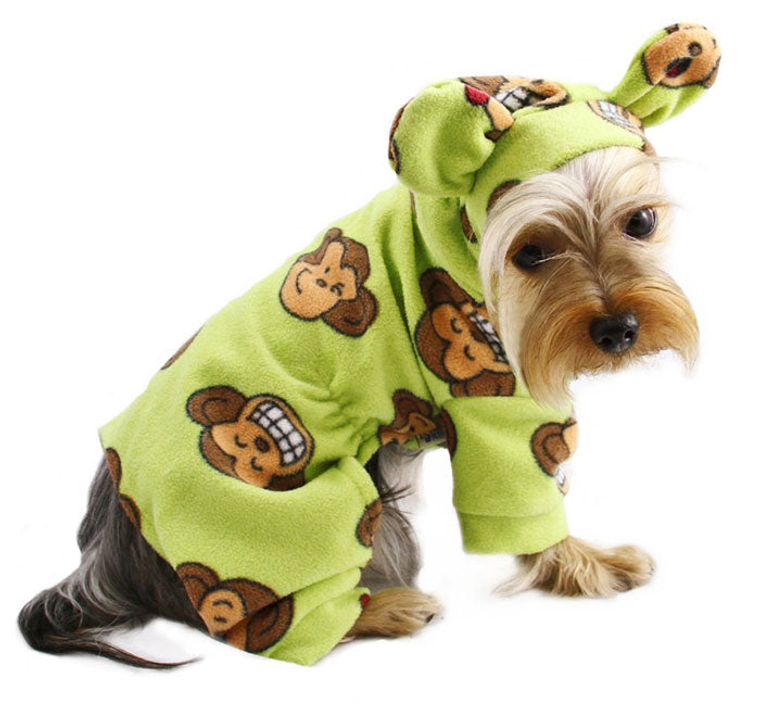 Klippo Pet Inc Adorable Silly Monkey Fleece Dog Pajamas/Bodysuit with Hood L Lime