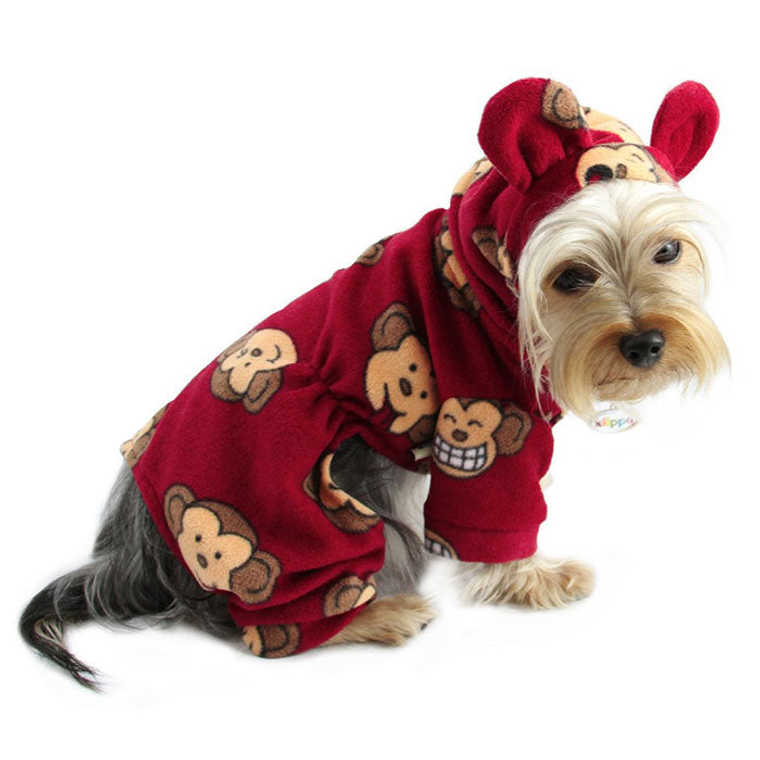 Klippo Pet Inc Adorable Silly Monkey Fleece Dog Pajamas/Bodysuit with Hood M Burgundy