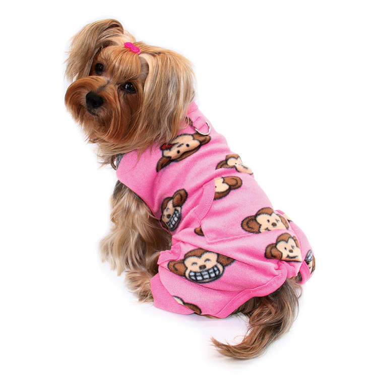 Klippo Pet Inc Silly Monkey Front Sleeveless Fleec Pajamas XS Pink