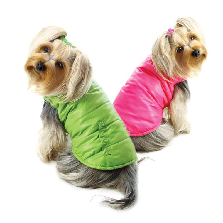 Klippo Pet Inc Reversible Parka Vest with Ruffle Trims M Lime/Pink