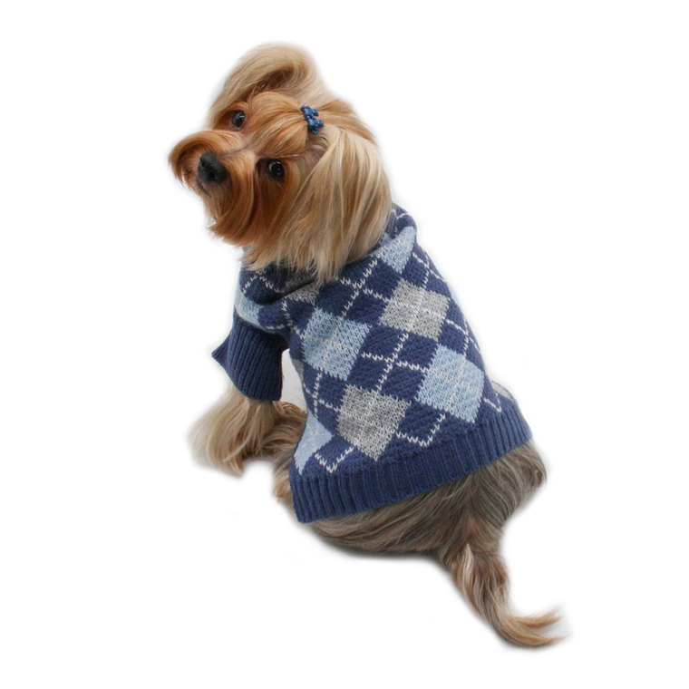 Klippo Pet Inc Argyle Turtleneck Sweater in Navy/Grey/Light Blue XL Blue