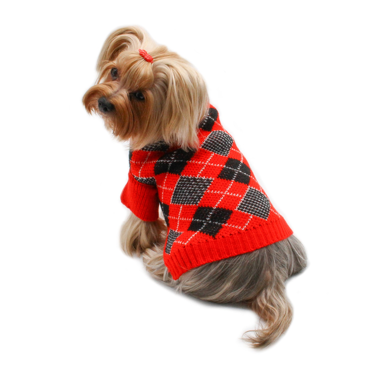 Klippo Pet Inc Argyle Turtleneck Sweater in Red/Black/White XL Red
