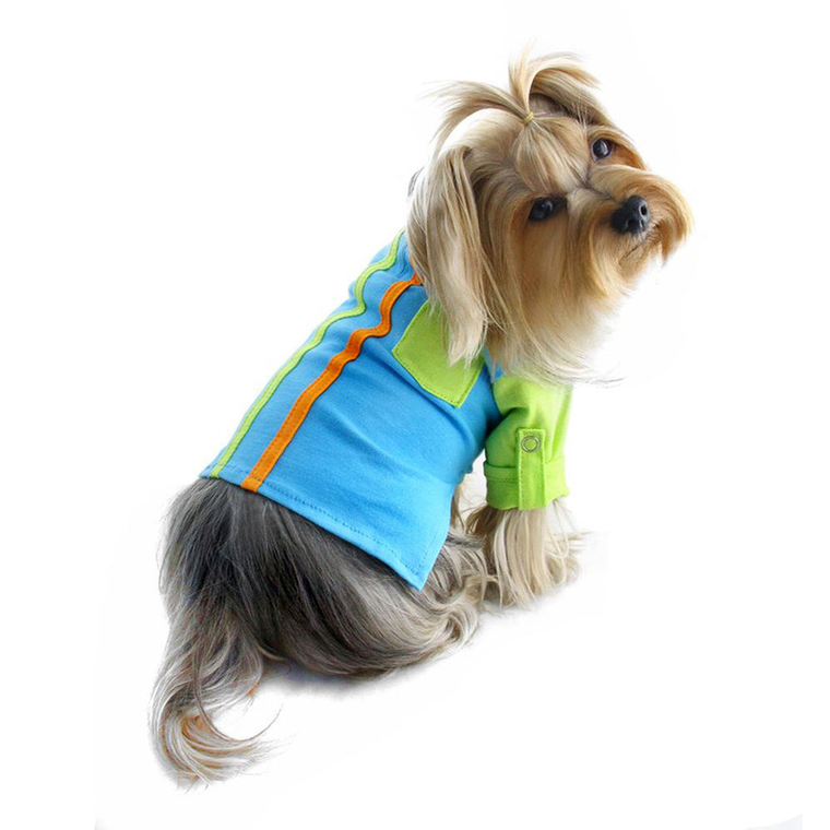 Klippo Pet Inc Knit Cotton Contrast Shirt with Roll-Up Sleeves M Green/Blue