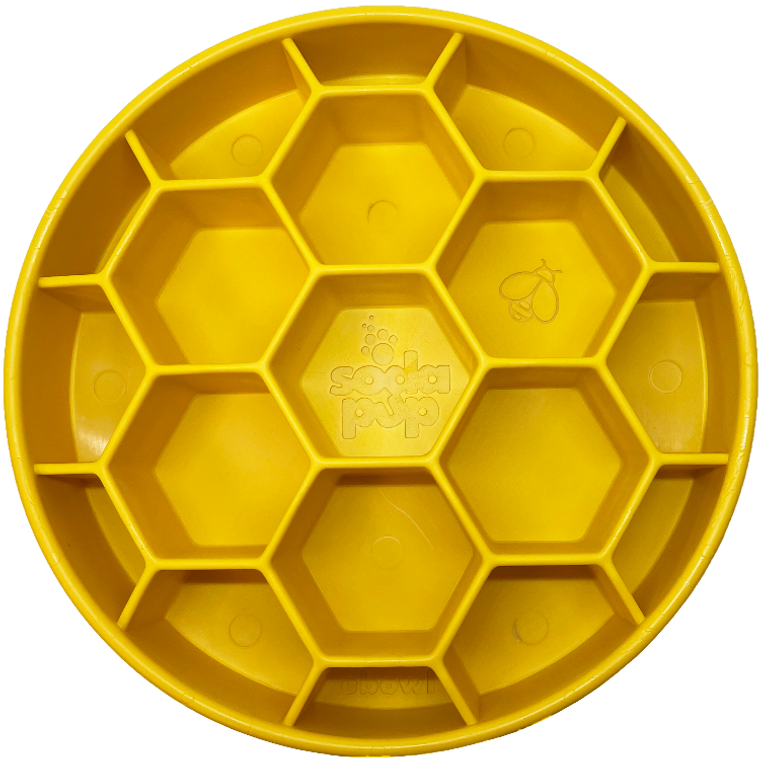 SodaPup Honeycomb Design eBowl Enrichment Slow Feeder Bowl for Dogs Yellow
