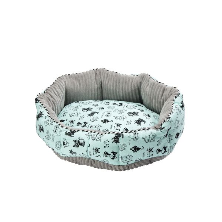 Petique Inc Reversible Round Pet Bed Small Teal Kittens