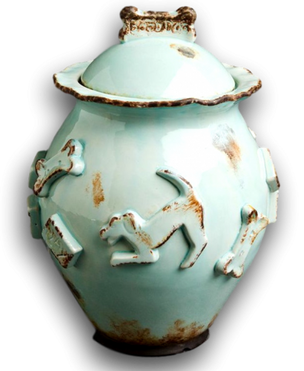 Carmel Ceramica Dog Treat Jar Jar Baby Blue