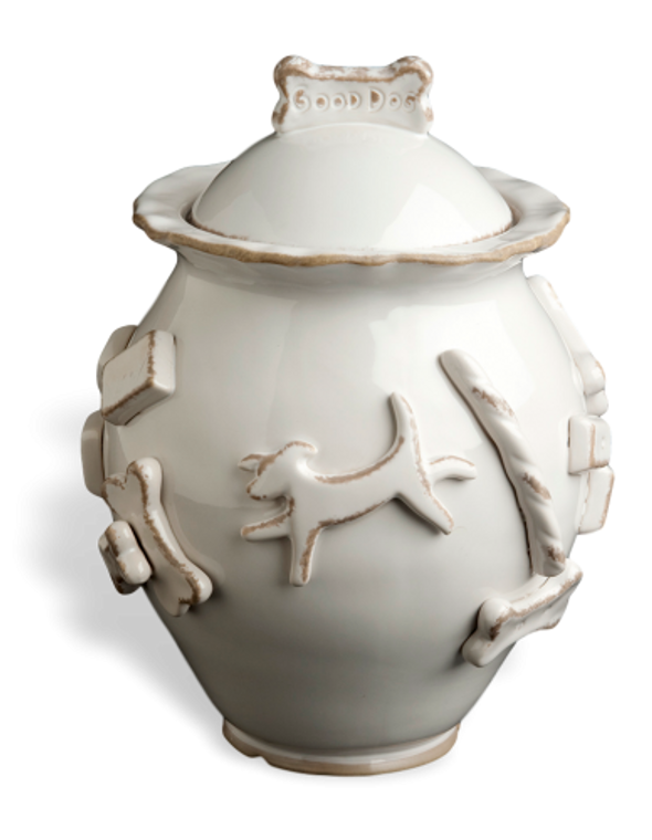 Carmel Ceramica Dog Treat Jar Jar French White