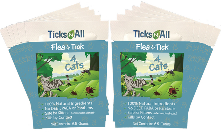 Ticks-N-All All Natural Flea and Tick Wipes 4 Cats (10 count.) 10 count
