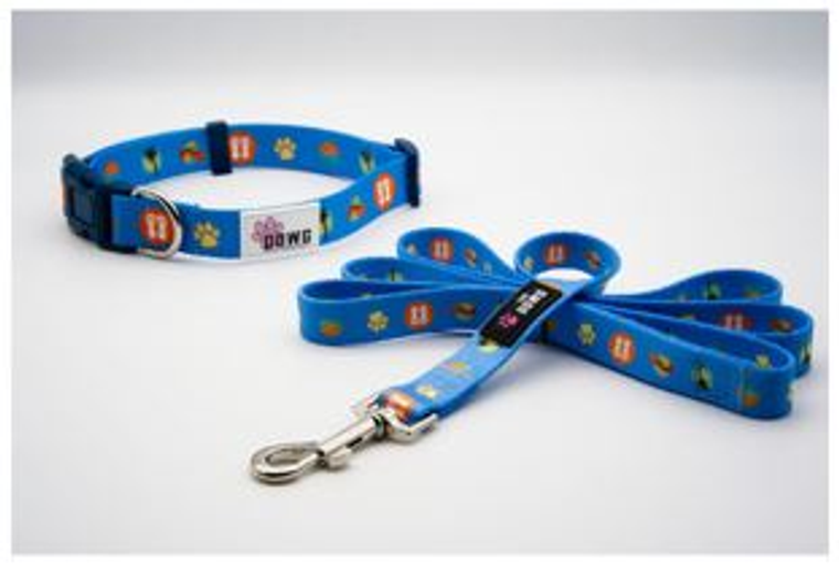The Dowg Brand Dog Collar And Leash Set Medium/Large Beach Blue