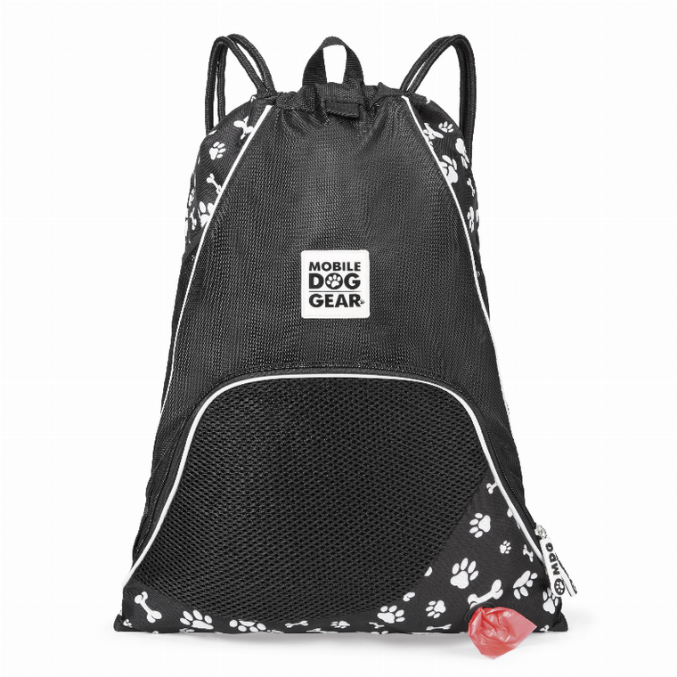 Mobile Dog Gear Mobile Dog Gear Dogssentials Drawstring Cinch Sack Black with White Paw Print