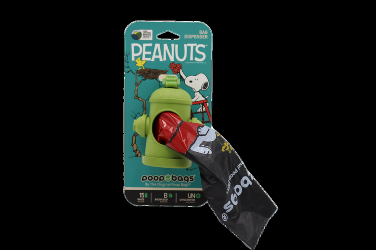 The Original Poop Bags® USDA Biobased Peanuts Dispenser 15 Bags BLACK/GREEN