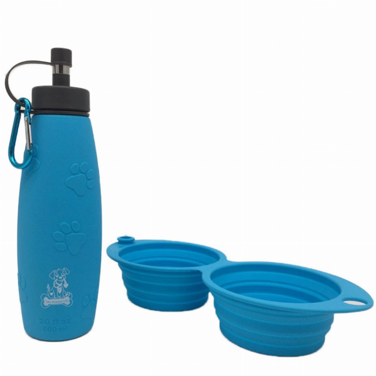 Mr. Peanut's Premium Products LLC Mr. Peanut's Pet Feeder 2 in 1 Travel Set 12oz Dual Sided Collapsible Bowl and 20oz Water Bottle