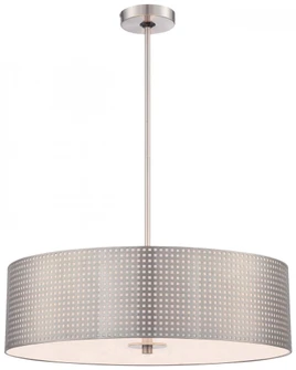 4 Light Pendant with Brushed Nickel Finish and Perforated Steel Shade Etched Glass Diffuser (77|P5745-084)