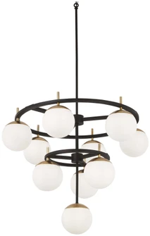10 Light Chandelier in Weathered Black Finish with Autumn Gold Accents with Etched Opal Glass (77|P1358-618)