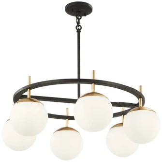 6 Light Pendant in Weathered Black Finish with Autumn Gold Accents with Etched Opal Glass (77|P1356-618)