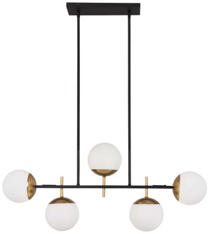 5 Light Island Light in Weathered Black Finish with Autumn Gold Accents with Etched Opal Glass (77|P1355-618)