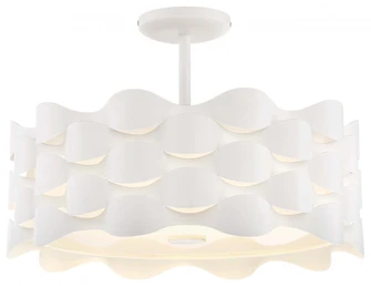 LED Semi Flush in Sand White Finish with Metal Shade and an Interior White Linen Shade and Etched Wh (77|P1302-655-L)
