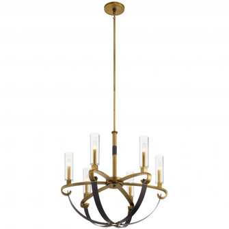Artem 26'' 6 Light Chandelier with Clear Glass Cylinders in Natural Brass (2|52015NBR)