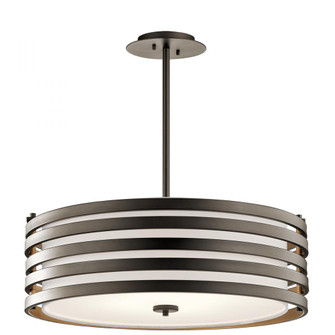 Roswell 9'' 4 Light Pendant with Satin Etched Diffuser and Off White Linen Shade in Olde Bronze (2|43390OZ)