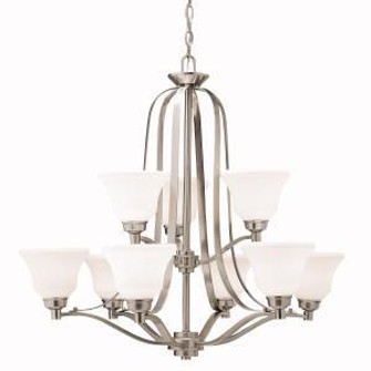 Langford 30.5'' 9 Light 2 Tier Chandelier with Satin Etched White Glass in Brushed Nickel (2|1784NI)