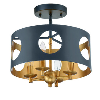 Odelle 14'' Black + Antique Gold Semi Flush Mount (205|ODE-700-BK-GA_CEILING)