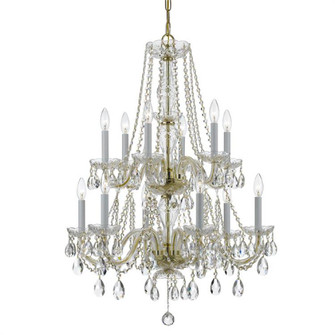 Traditional Crystal 12 Light Swarovski Strass Crystal Polished Brass Chandelier (205|1137-PB-CL-S)