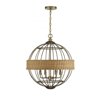 Boreal 4-Light Pendant in Burnished Brass with Rattan (128|7-7773-4-177)