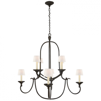 Flemish Medium Round Chandelier in Aged Iron with Linen Shades (279|CHC 1494AI-L)