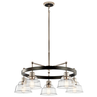 Eastmont 5 Light Chandelier with Clear Glass Polished Nickel and Walnut Wood (2|52403PN)