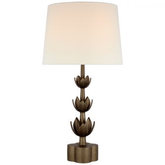 Alberto Large Triple Table Lamp in Antique Bronze Leaf with Linen Shade (279|JN 3003ABL-L)