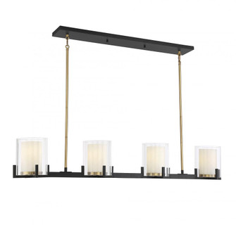 Eaton 4-Light Linear Chandelier in Matte Black with Warm Brass Accents (128|1-1982-4-143)