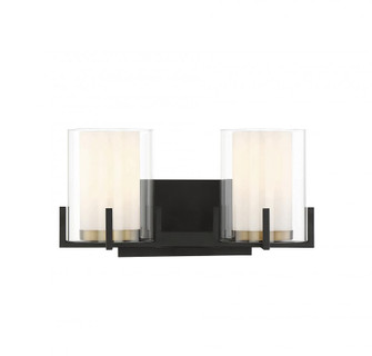 Eaton 2-Light Bathroom Vanity Light in Matte Black with Warm Brass Accents (128|8-1977-2-143)