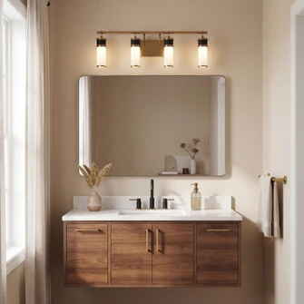 Abel 4-Light LED Bathroom Vanity Light in Matte Black with Warm Brass Accents (128|8-1638-4-143)