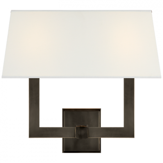 Square Tube Double Sconce in Bronze with Linen Single Shade (279|SL 2820BZ-L2)